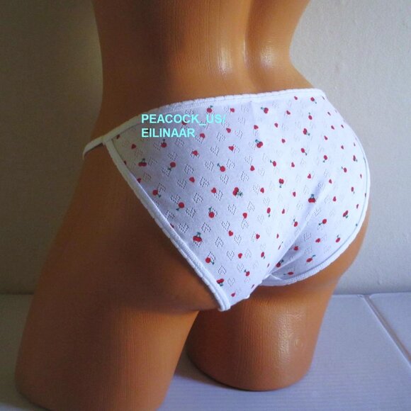 Victoria Secret PINK 100% Cotton String Bikini Panty White Red Cherry Hearts nwt - Picture 3 of 8